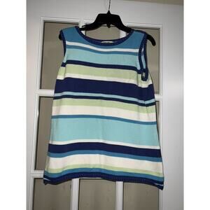 Eddie Bauer womens striped blue green knit sweater vest sleeveless womens XL